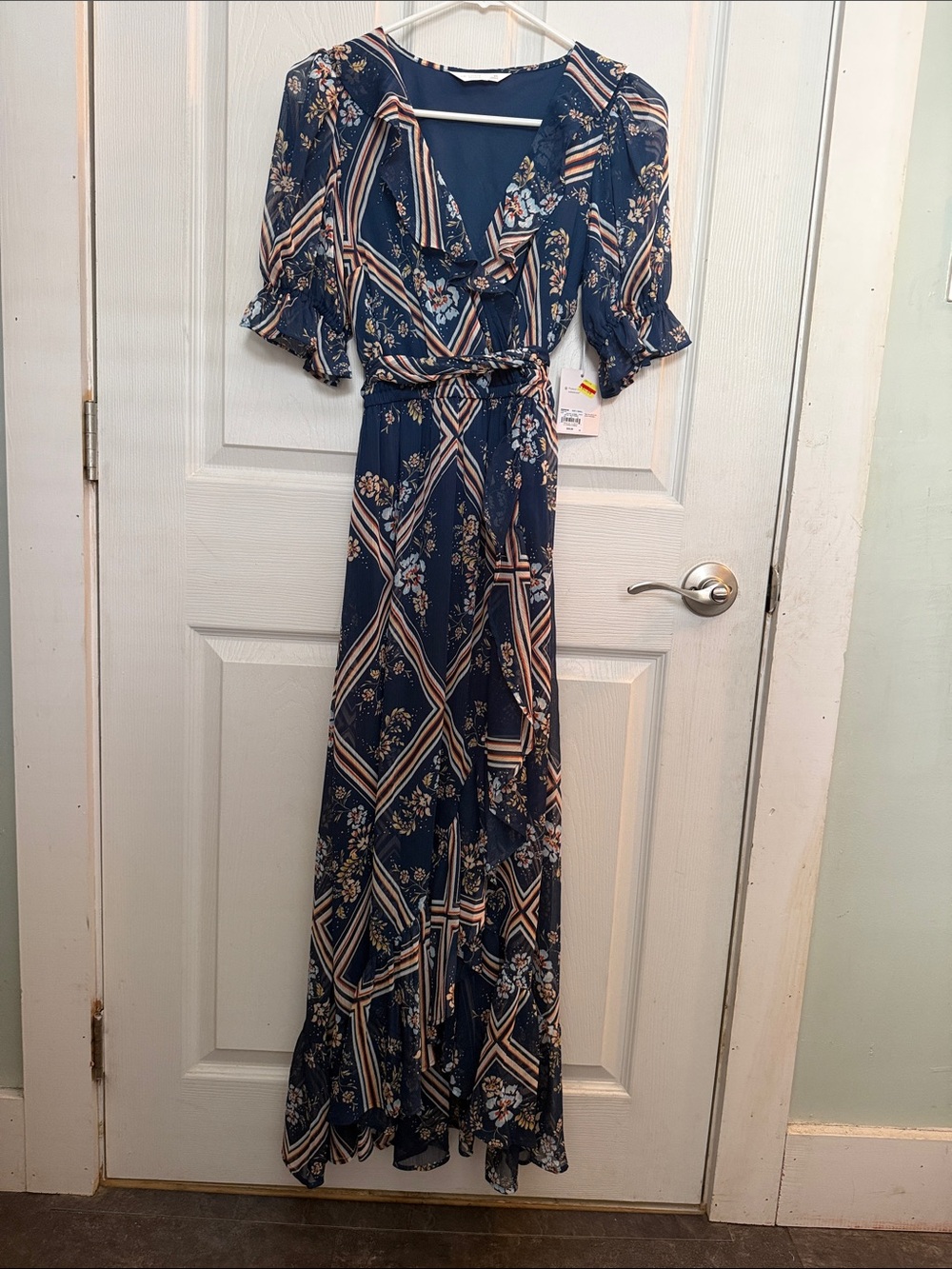 LC Lauren Conrad Navy Floral & Striped Wrap Maxi Dress